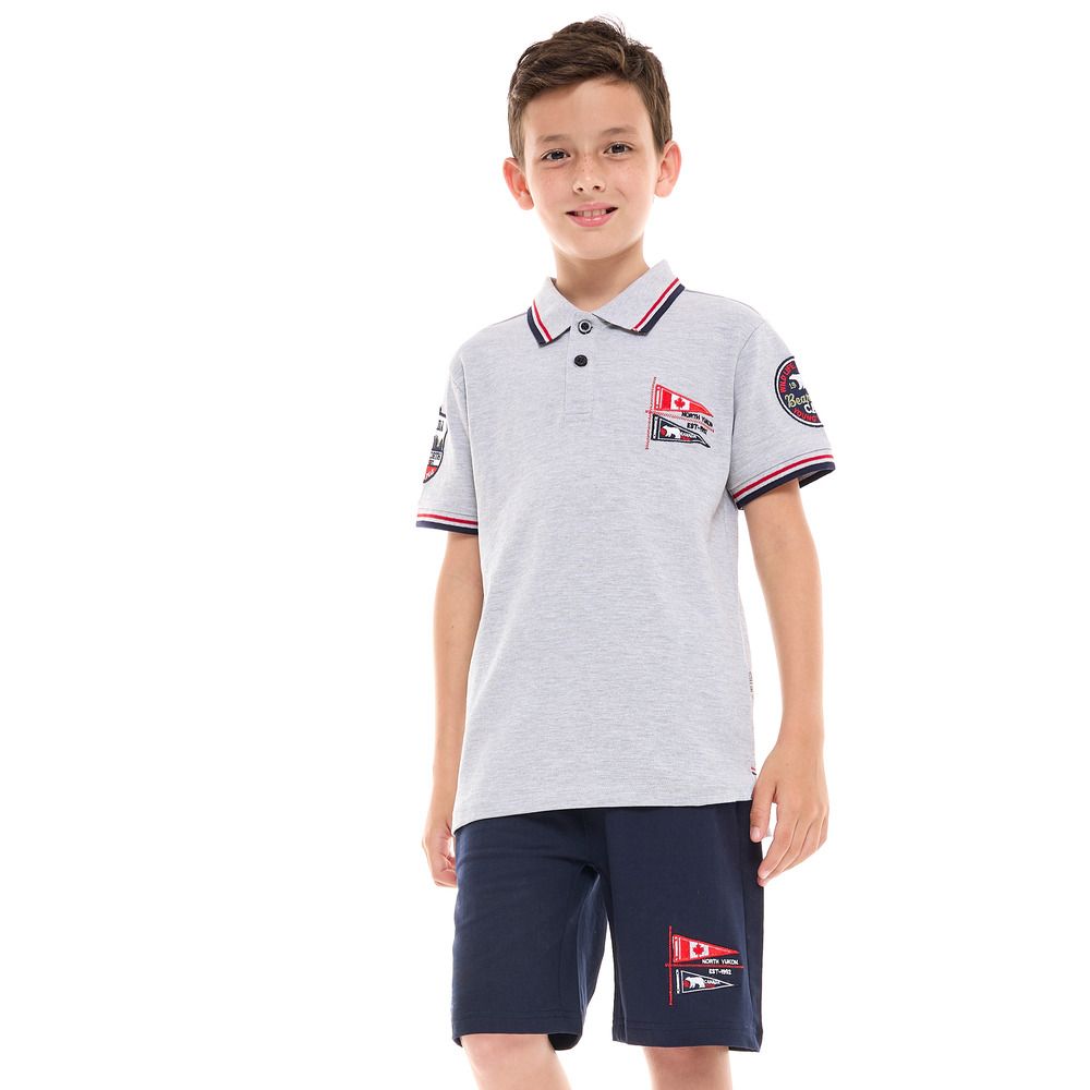 Victor and Jane - 2pc-Set - Boys Polo Shirt And Shorts - Grey/Navy