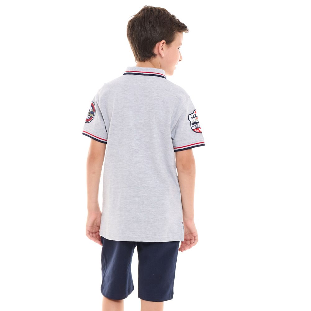 Victor and Jane - 2pc-Set - Boys Polo Shirt And Shorts - Grey/Navy