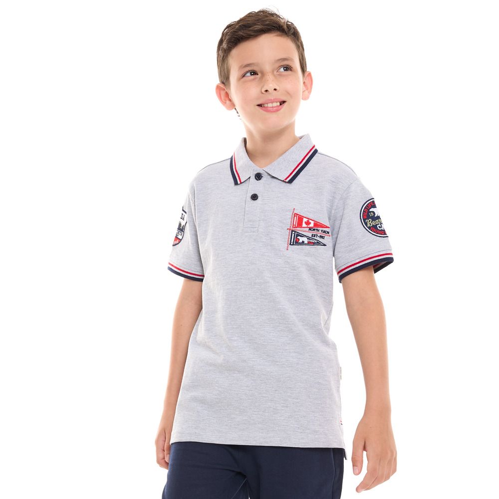 Victor and Jane - 2pc-Set - Boys Polo Shirt And Shorts - Grey/Navy