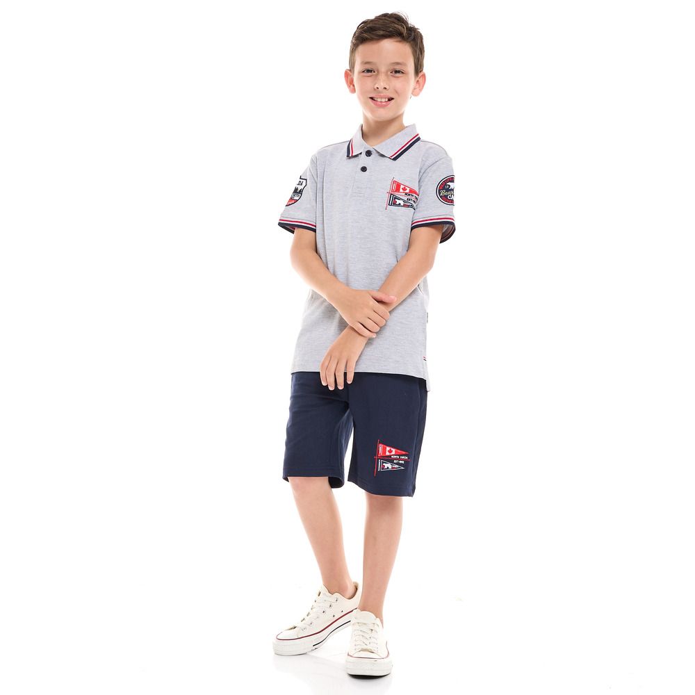 Victor and Jane - 2pc-Set - Boys Polo Shirt And Shorts - Grey/Navy