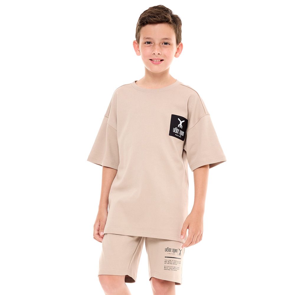 Victor and Jane - Boys Comfy T-Shirt & Shorts 2-Piece Set - Sand