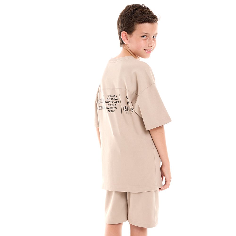 Victor and Jane - Boys Comfy T-Shirt & Shorts 2-Piece Set - Sand