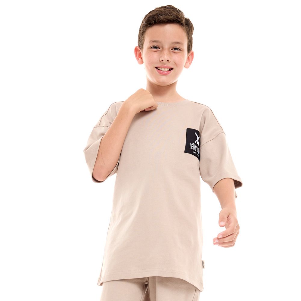 Victor and Jane - Boys Comfy T-Shirt & Shorts 2-Piece Set - Sand