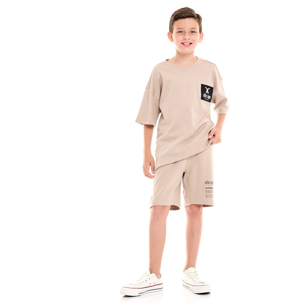 Victor and Jane - Boys Comfy T-Shirt & Shorts 2-Piece Set - Sand