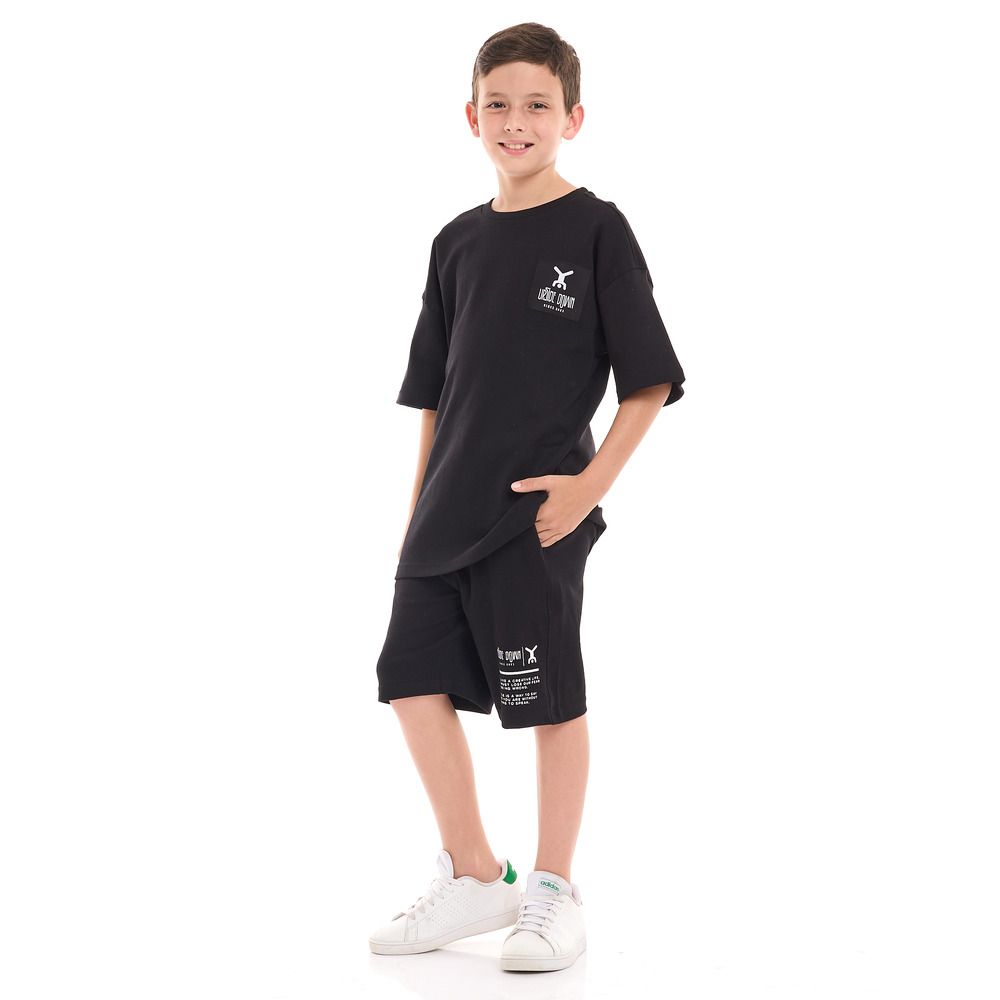 Victor and Jane - 2pc-Set - Boy's T-Shirt And Shorts - Black