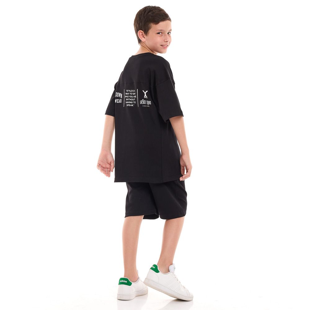 Victor and Jane - 2pc-Set - Boy's T-Shirt And Shorts - Black