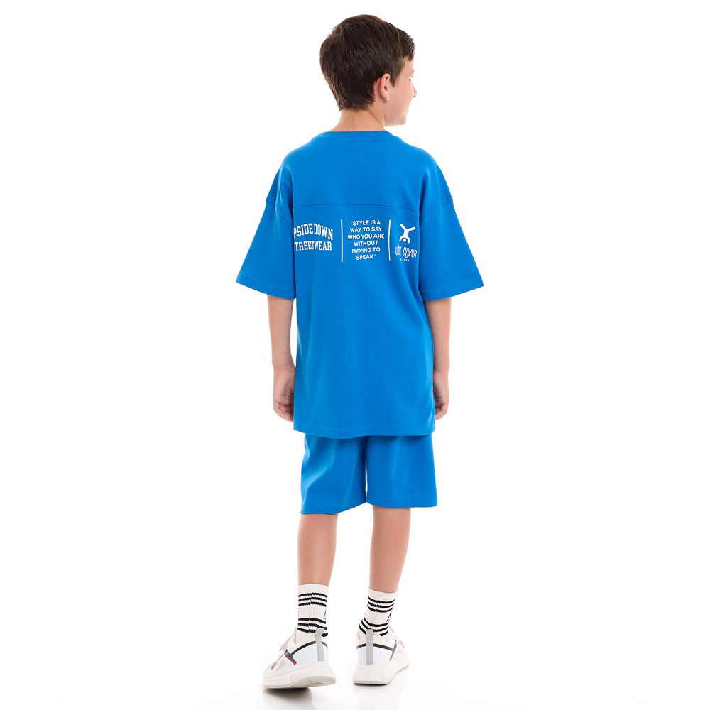 Victor and Jane - 2pc-Set - Boy's Comfy T-Shirt And Shorts - Blue