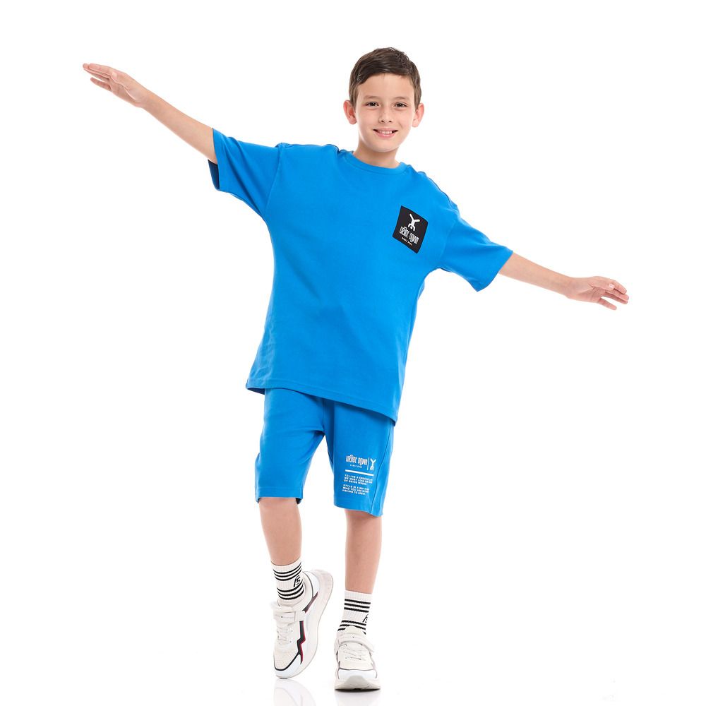 Victor and Jane - 2pc-Set - Boy's Comfy T-Shirt And Shorts - Blue