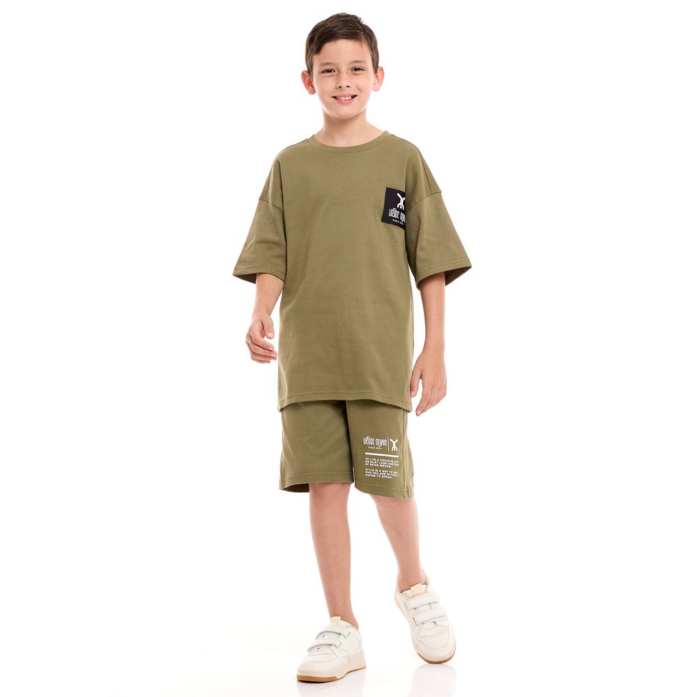 Victor and Jane - 2pc-Set - Boys T-Shirt And Shorts - Olive