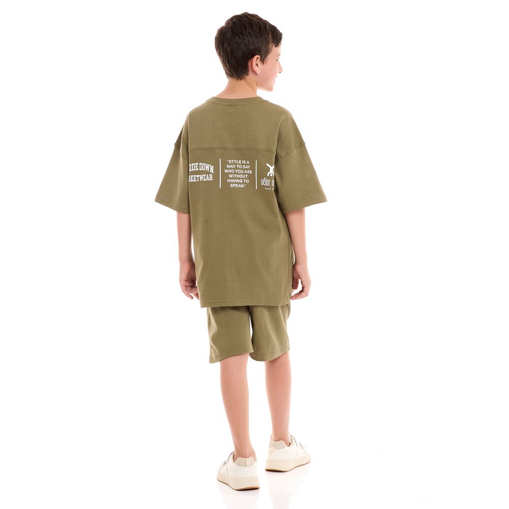 Victor and Jane - 2pc-Set - Boys T-Shirt And Shorts - Olive