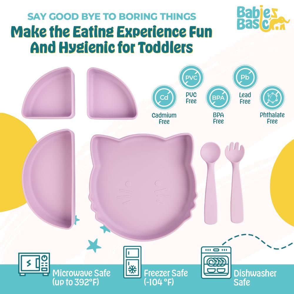 Babies Basic - Silicone Feeding Set With Removable Sections - 3pcs - Purple