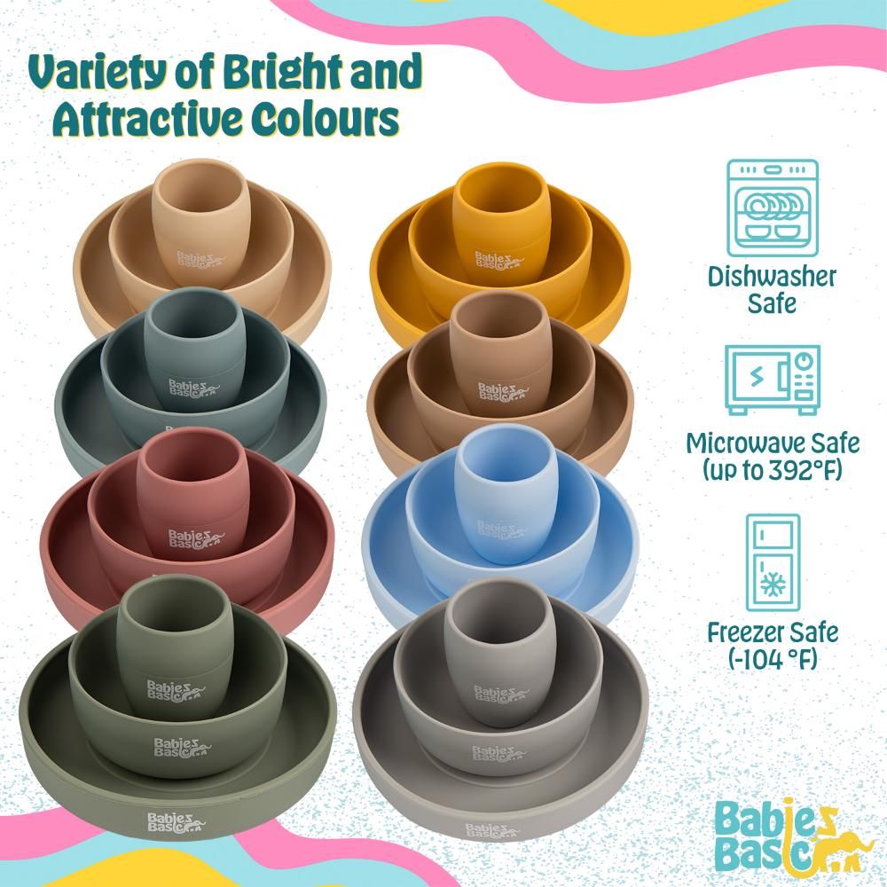 Babies Basic - Silicone Plate, Bowl And Cup Feeding Set - Beige