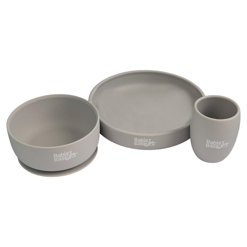 Babies Basic - Silicone Plate, Bowl And Cup Feeding Set - Grey