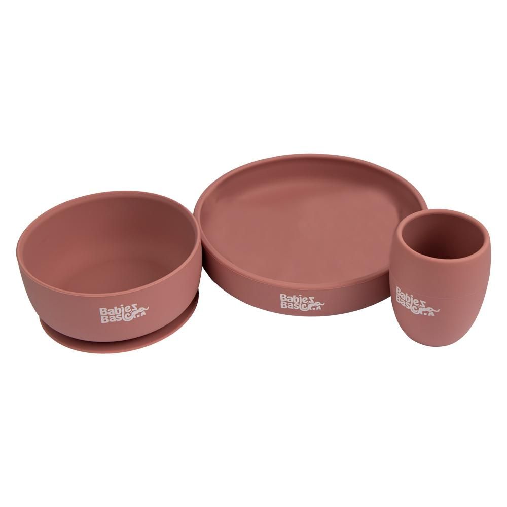 Babies Basic - Silicone Plate, Bowl And Cup Feeding Set - Pink