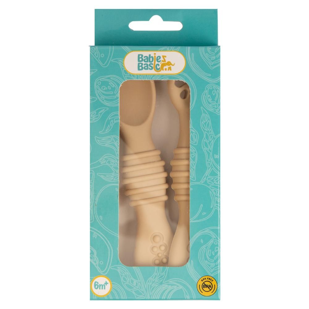 Babies Basic - First Stage Silicone Training Spoon With Masher - Cream