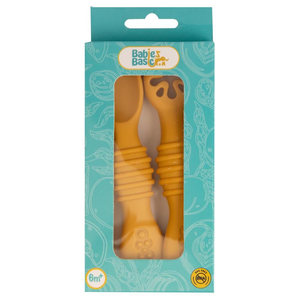 Babies Basic - First Stage Silicone Training Spoon With Masher - Yellow