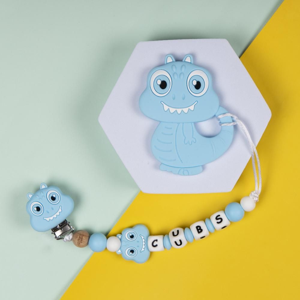 Babies Basic - Customized Pacifier Clip - Dino - Blue