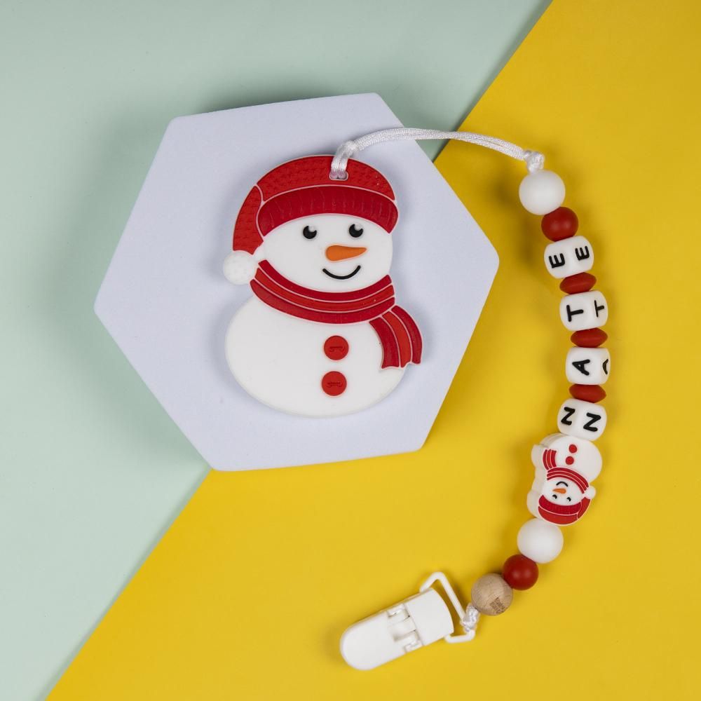 Babies Basic - Customized Pacifier Clip - Snowman - Red