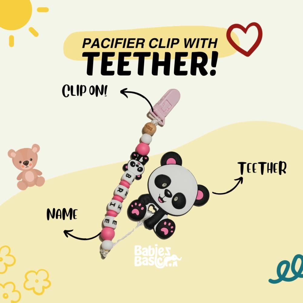 Babies Basic - Customized Pacifier Clip - Panda - Pink