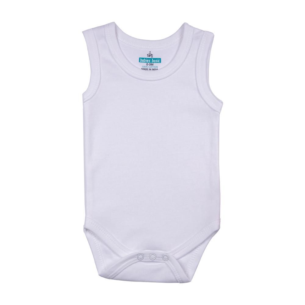 Babies Basic - 6pc-Set - 100% Cotton Sleeveless Bodysuit - White