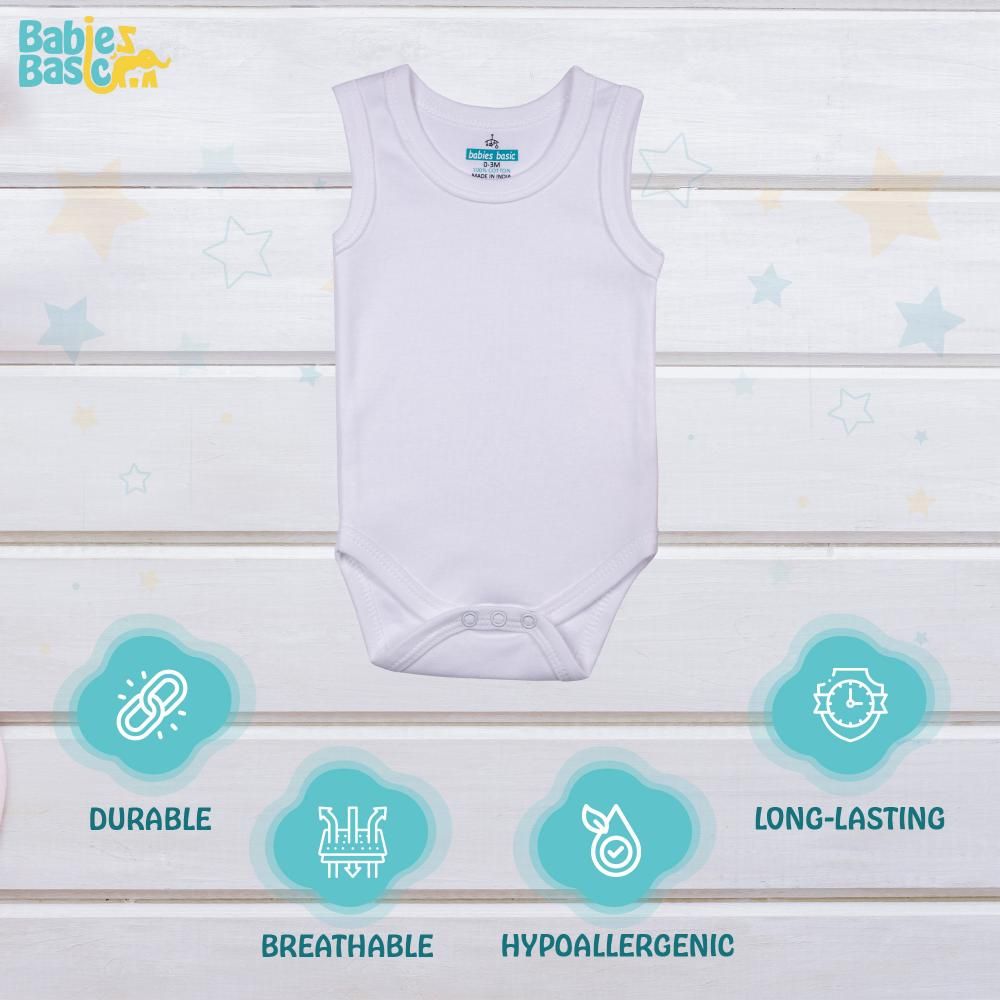 Babies Basic - 6pc-Set - 100% Cotton Sleeveless Bodysuit - White