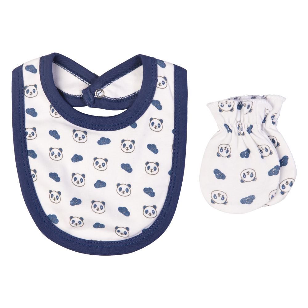 Babies Basic - 5pc Cotton Set - Bib, Romper, Mittens, Cap & Sleepsuit - Sleepy Panda - Blue