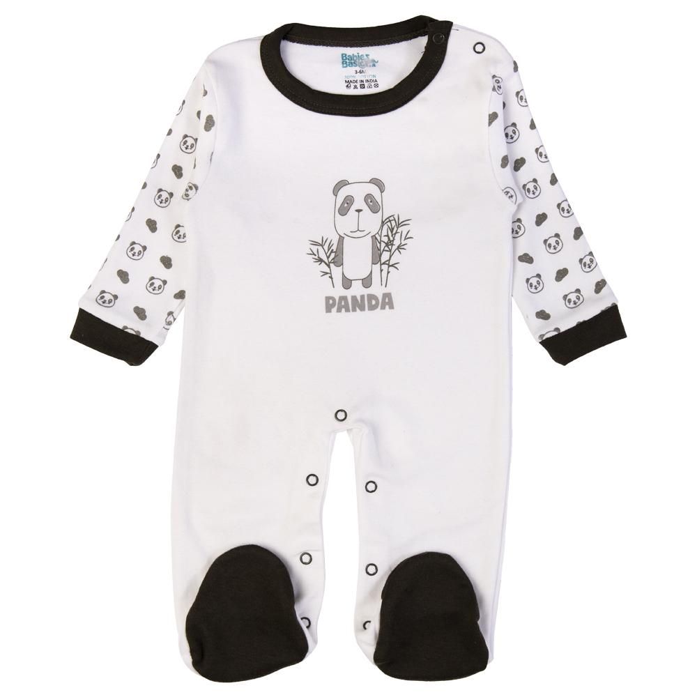 Babies Basic - 5pc Cotton Set - Bib, Romper, Mittens, Cap & Sleepsuit - Sleepy Panda - Green