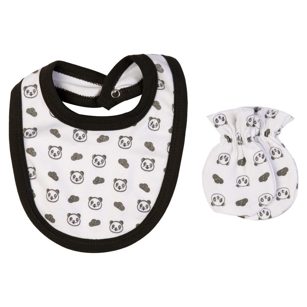 Babies Basic - 5pc Cotton Set - Bib, Romper, Mittens, Cap & Sleepsuit - Sleepy Panda - Green