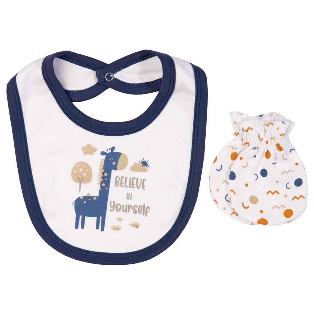 Babies Basic - 5pc Cotton Set - Bib, Romper, Mittens, Cap & Sleepsuit - Believe in Yourself - Blue