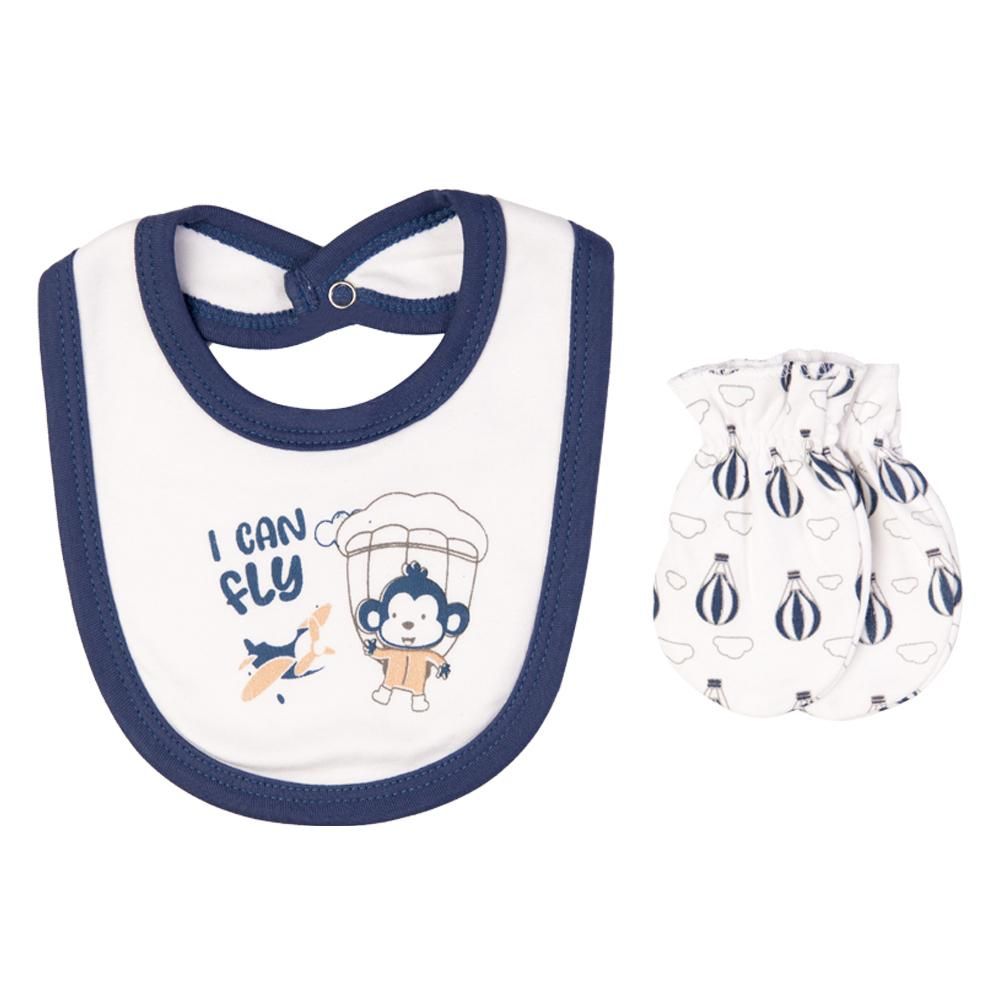 Babies Basic - 5pc Cotton Set - Bib, Romper, Mittens, Cap & Sleepsuit - I can Fly - Blue