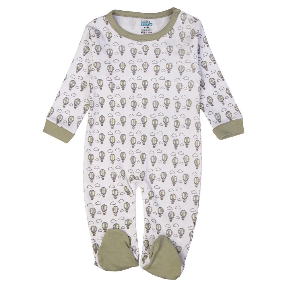 Babies Basic - 5pc Cotton Set - Bib, Romper, Mittens, Cap & Sleepsuit - I can Fly - Pistachio