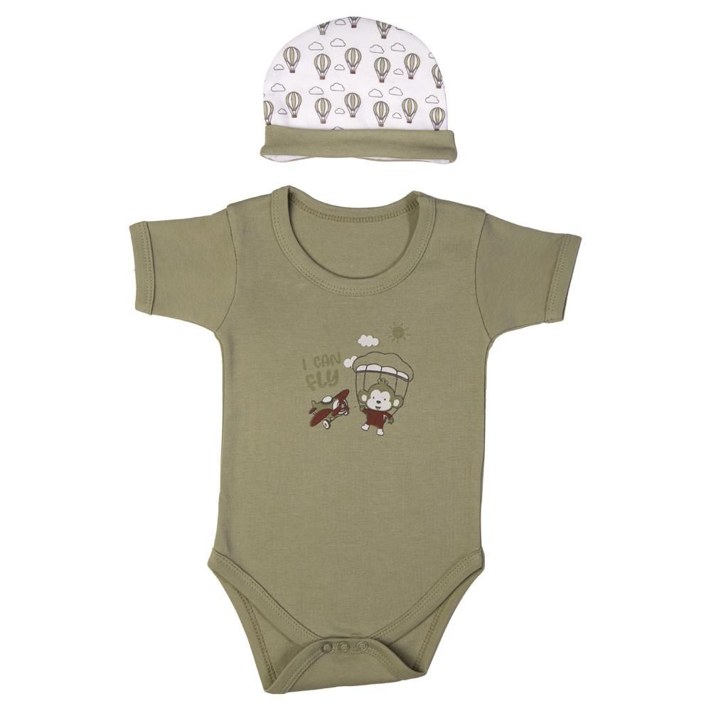 Babies Basic - 5pc Cotton Set - Bib, Romper, Mittens, Cap & Sleepsuit - I can Fly - Pistachio