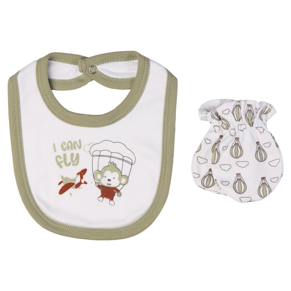 Babies Basic - 5pc Cotton Set - Bib, Romper, Mittens, Cap & Sleepsuit - I can Fly - Pistachio