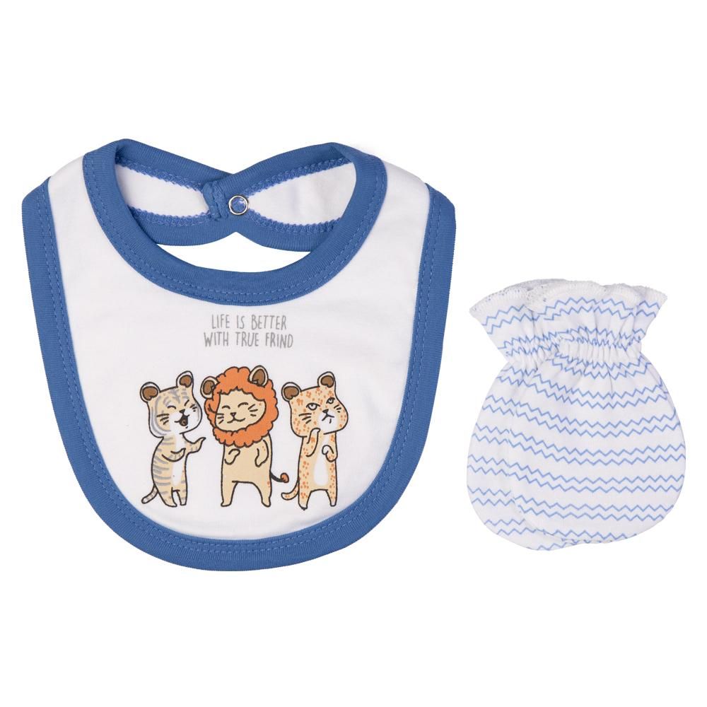 Babies Basic - 5pc Set - Bib, Romper, Mittens, Cap & Sleepsuit - Life is Better - Blue