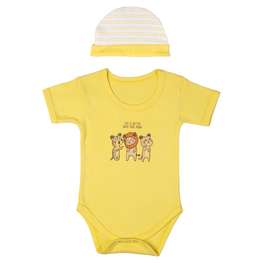 Babies Basic - 5pc Set - Bib, Romper, Mittens, Cap & Sleepsuit - Life is Better - Lemon