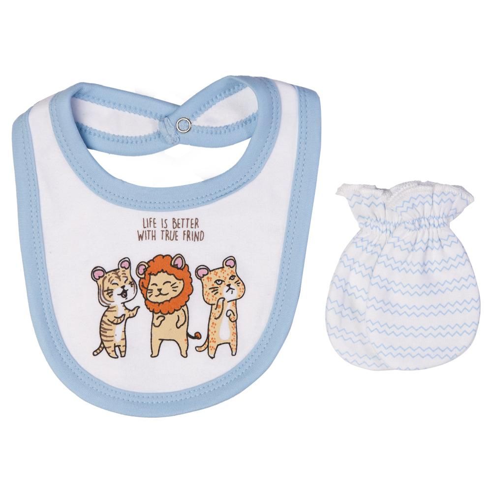 Babies Basic - 5pc Set - Bib, Romper, Mittens, Cap & Sleepsuit - Life is Better - Sky Blue