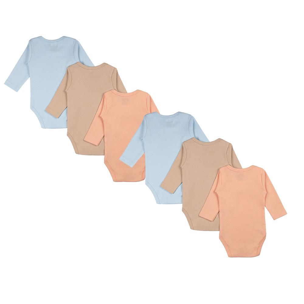 Babies Basic - 6pc-Set - 100% Cotton Boys Long Sleeves Bodysuit_Blue/Brown