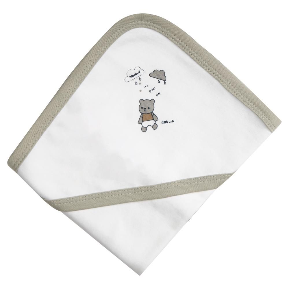 Babies Basic - Baby Cotton Blanket - Teddy Bear - White/Green