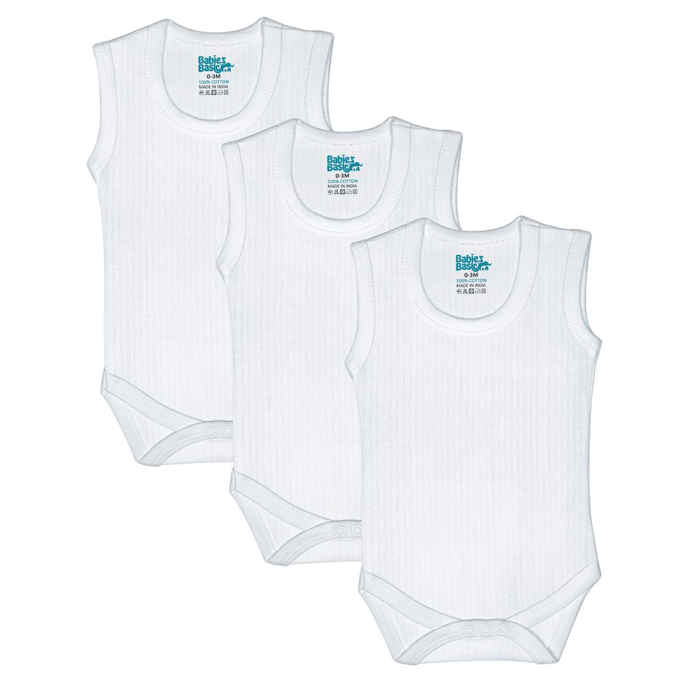 Babies Basic - 3pc-Set - Baby' Sleeveless Bodysuit - White