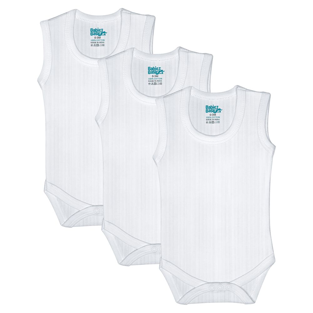 Babies Basic - 3pc-Set - Baby' Sleeveless Cotton Bodysuit - White