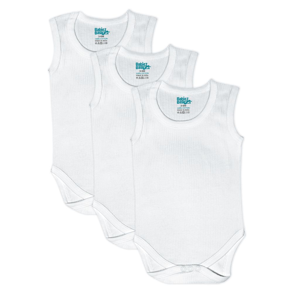 Babies Basic - 3pc-Set - Baby' Sleeveless Super Combed Cotton Cotton Bodysuit - White