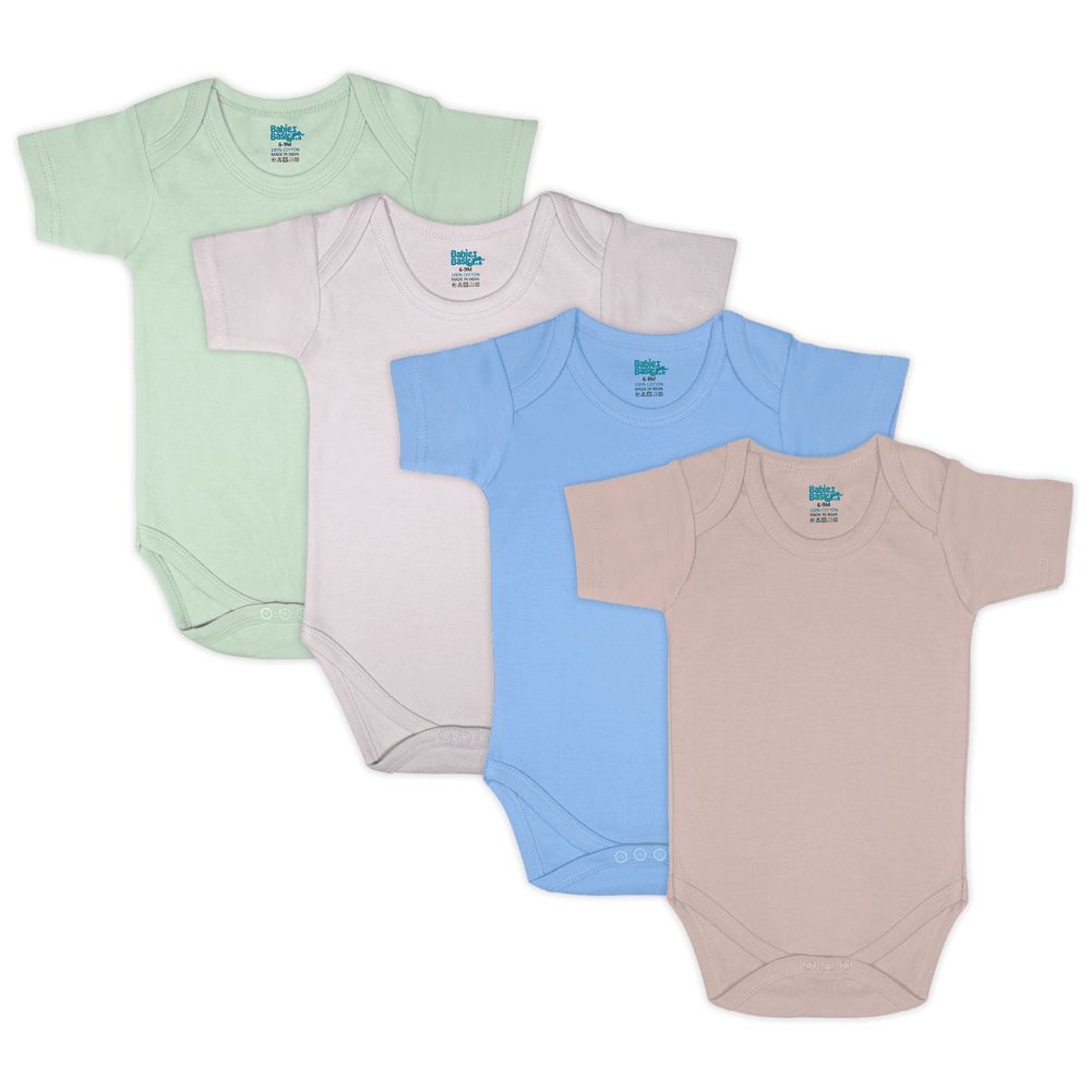 Babies Basic - 4pc-Set - Baby' Short Sleeves Bodysuit - Green/Beige/Blue/Mocha