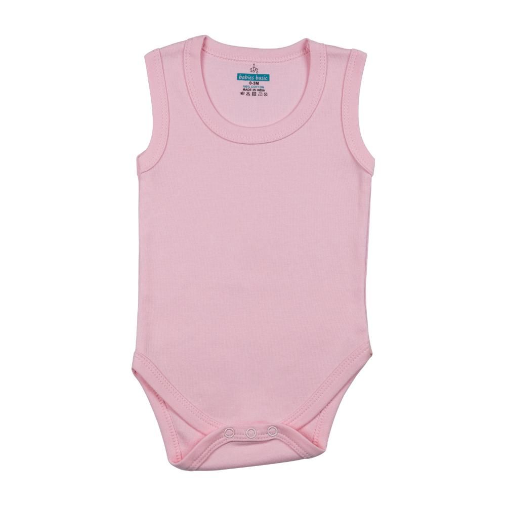 Babies Basic - 6pc-Set - 100% Cotton Girls Sleeveless Bodysuit_Pink/Lemon