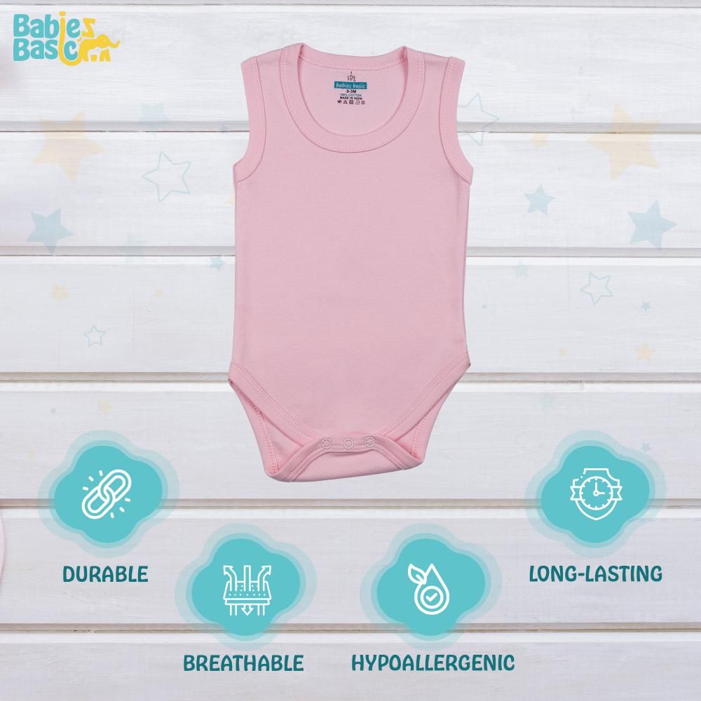 Babies Basic - 6pc-Set - 100% Cotton Girls Sleeveless Bodysuit_Pink/Lemon