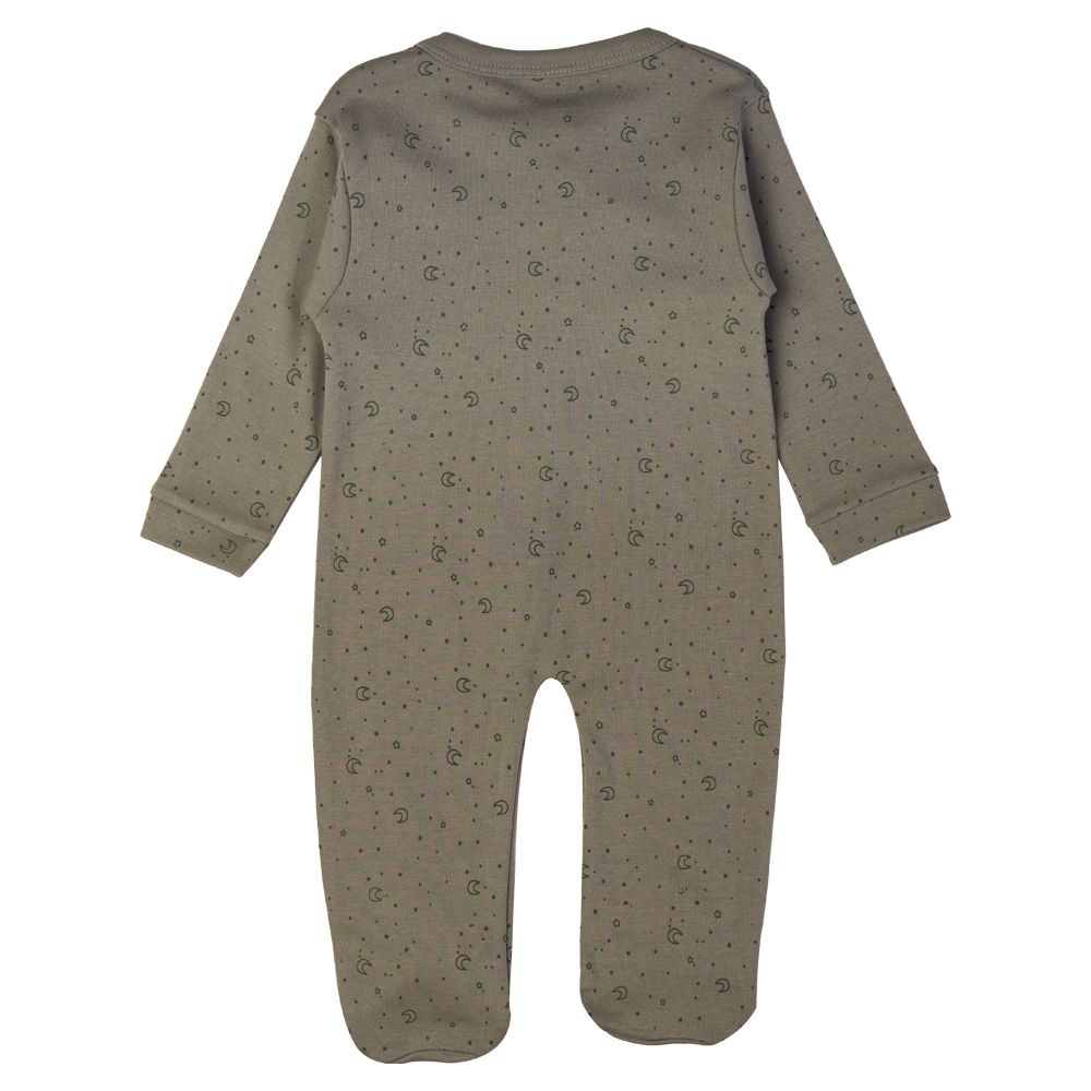 Babies Basic - Printed Cotton Long Sleeves Jumpsuit/Romper - Grey