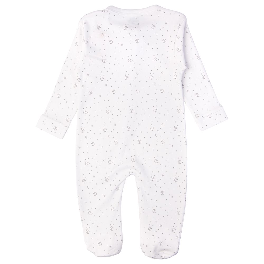 Babies Basic - Printed Long Sleeves Jumpsuit/Romper - White