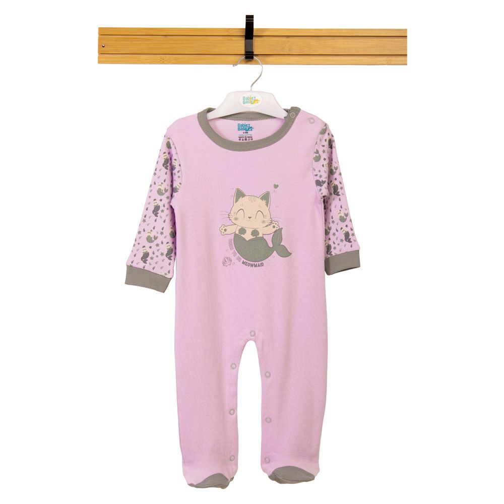 Babies Basic - Printed Long Sleeves Jumpsuit/Romper - Mauve