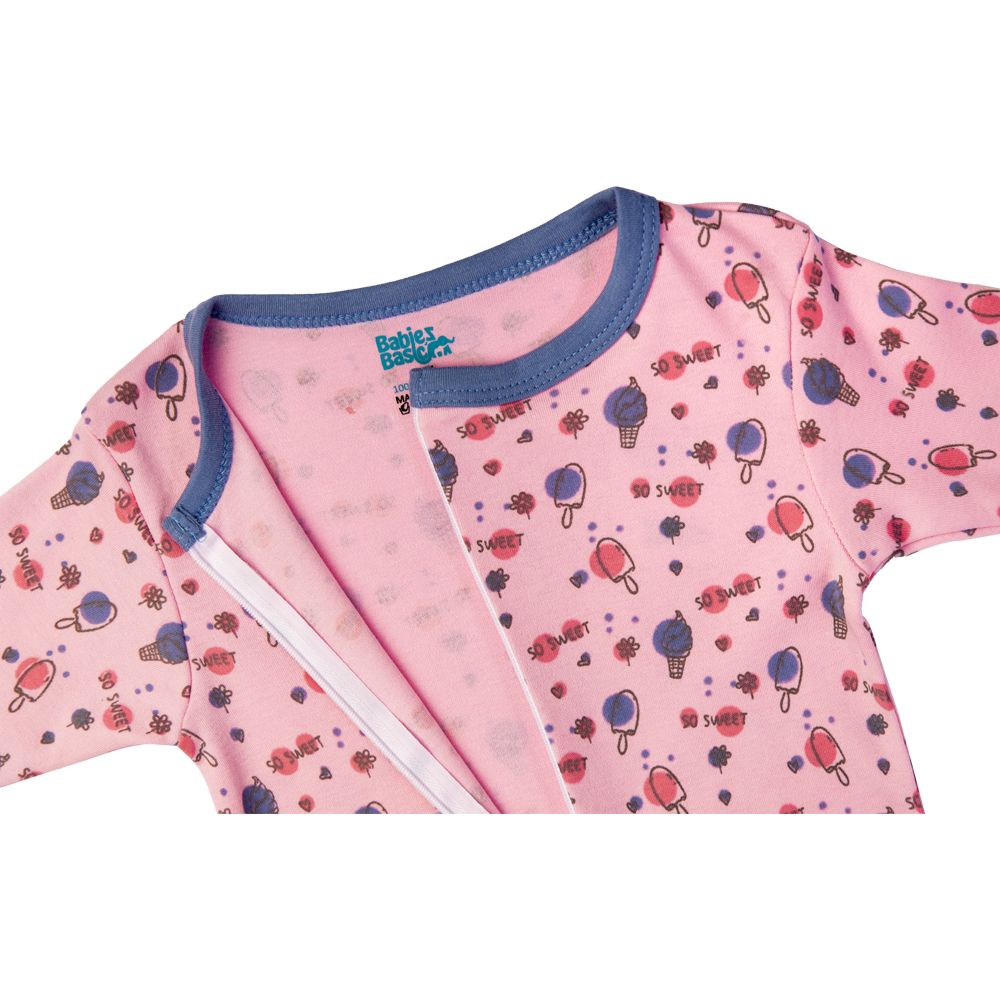 Babies Basic - Printed Long Sleeves Romper/Sleepsuit - Pink