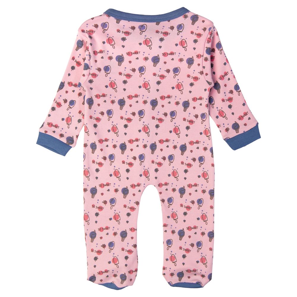 Babies Basic - Printed Long Sleeves Romper/Sleepsuit - Pink