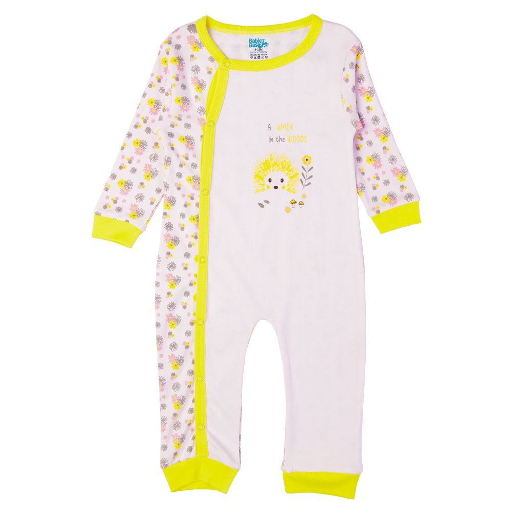 Babies Basic - Printed Long Sleeves Jumpsuit/Romper - Yellow